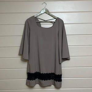 Small, gray, bell sleeve, lace bottom, loose fit dress